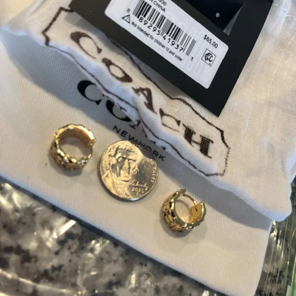 COACH Quilted C Huggie Earrings - Picture 3 of 6